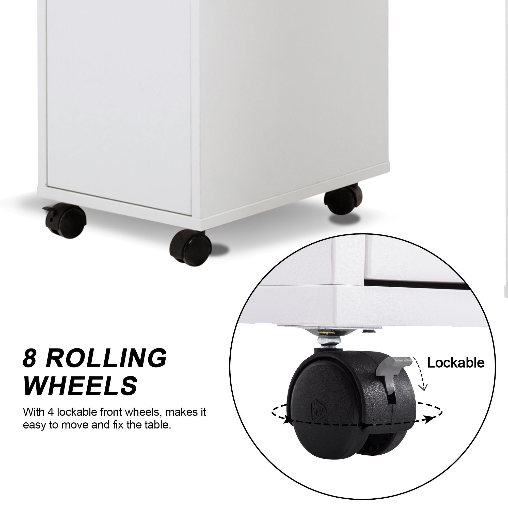 Manicure Acetone Resistant Table with Lockable Wheels, Nail Art Station for Storage 0611