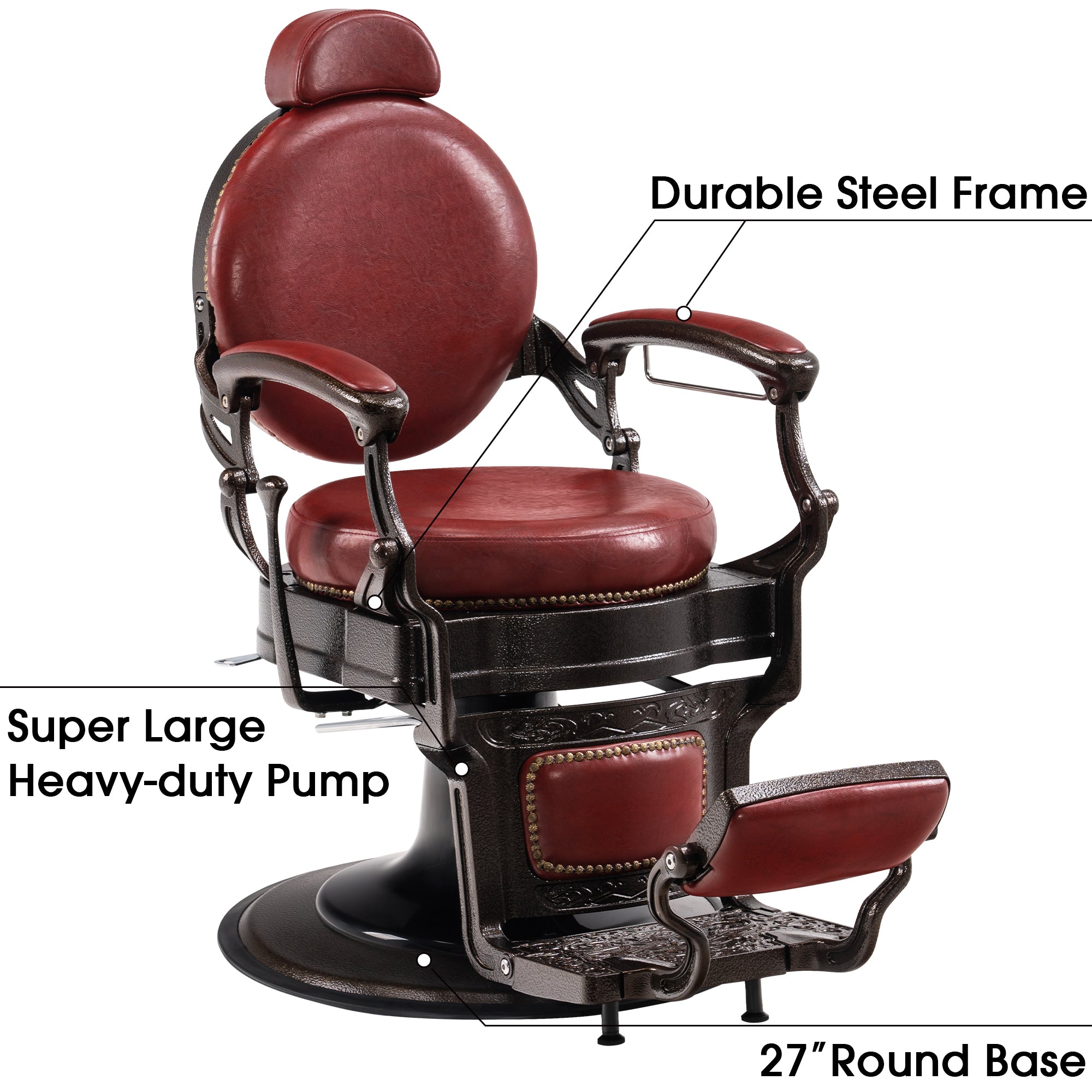 BarberPub Vintage Barber Chair, All Purpose Reclining Salon Chair for Barbershop 9201