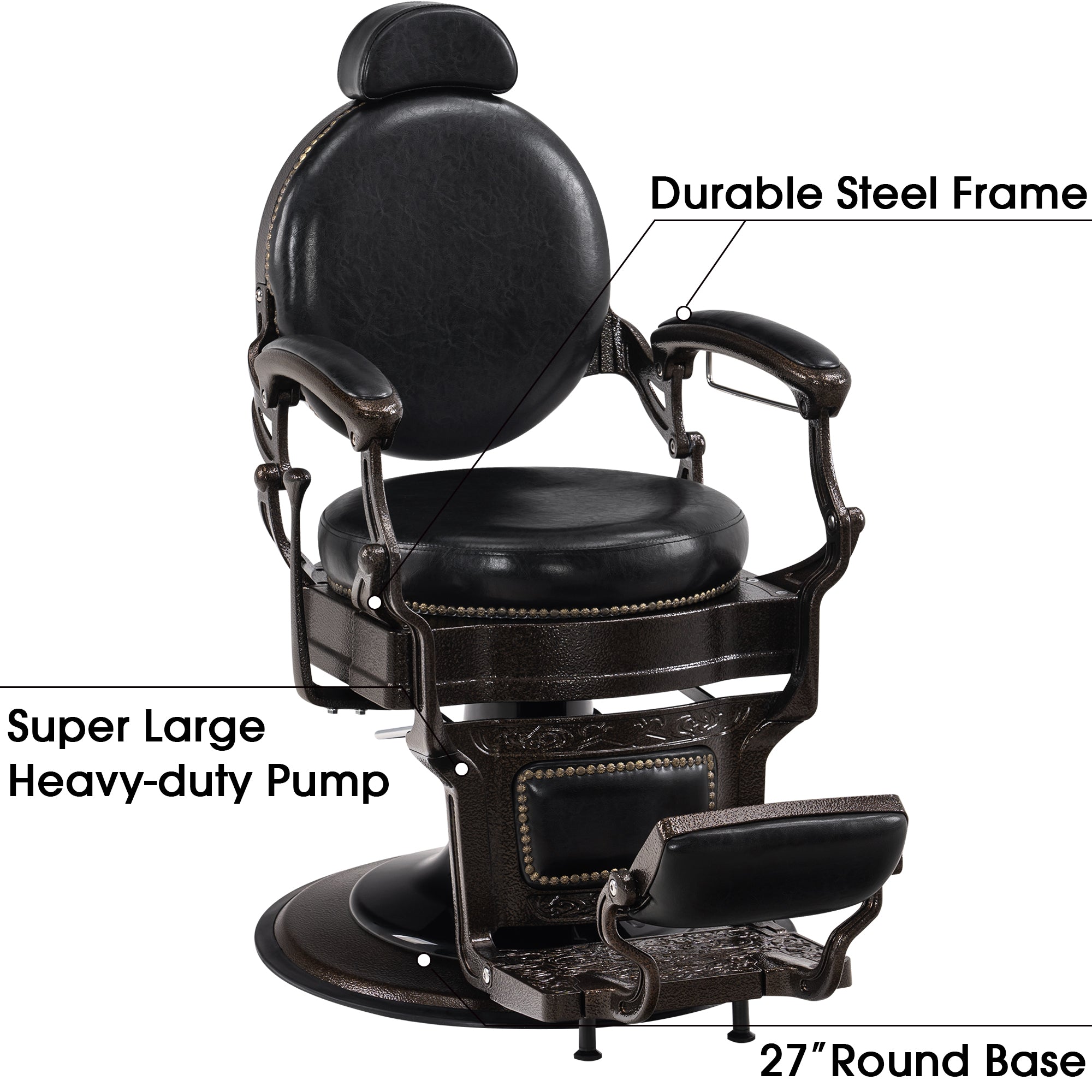 BarberPub Vintage Barber Chair, All Purpose Reclining Salon Chair for Barbershop 9201