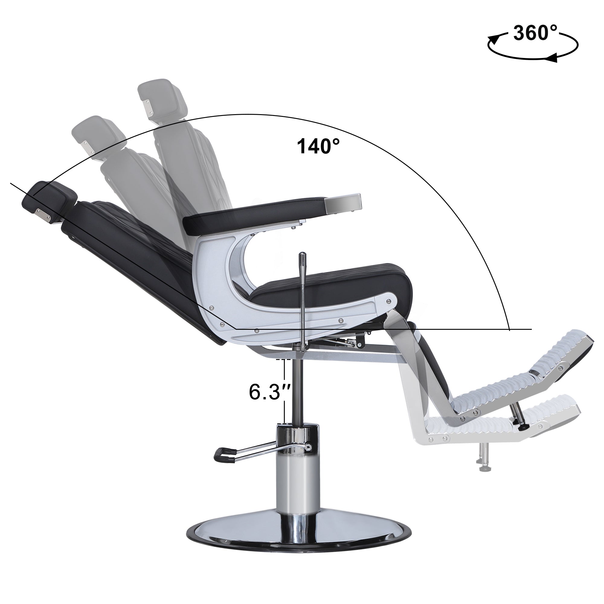 BarberPub Barber Chair for Hair Stylist, Reclining Barbershop Salon Chair 3825