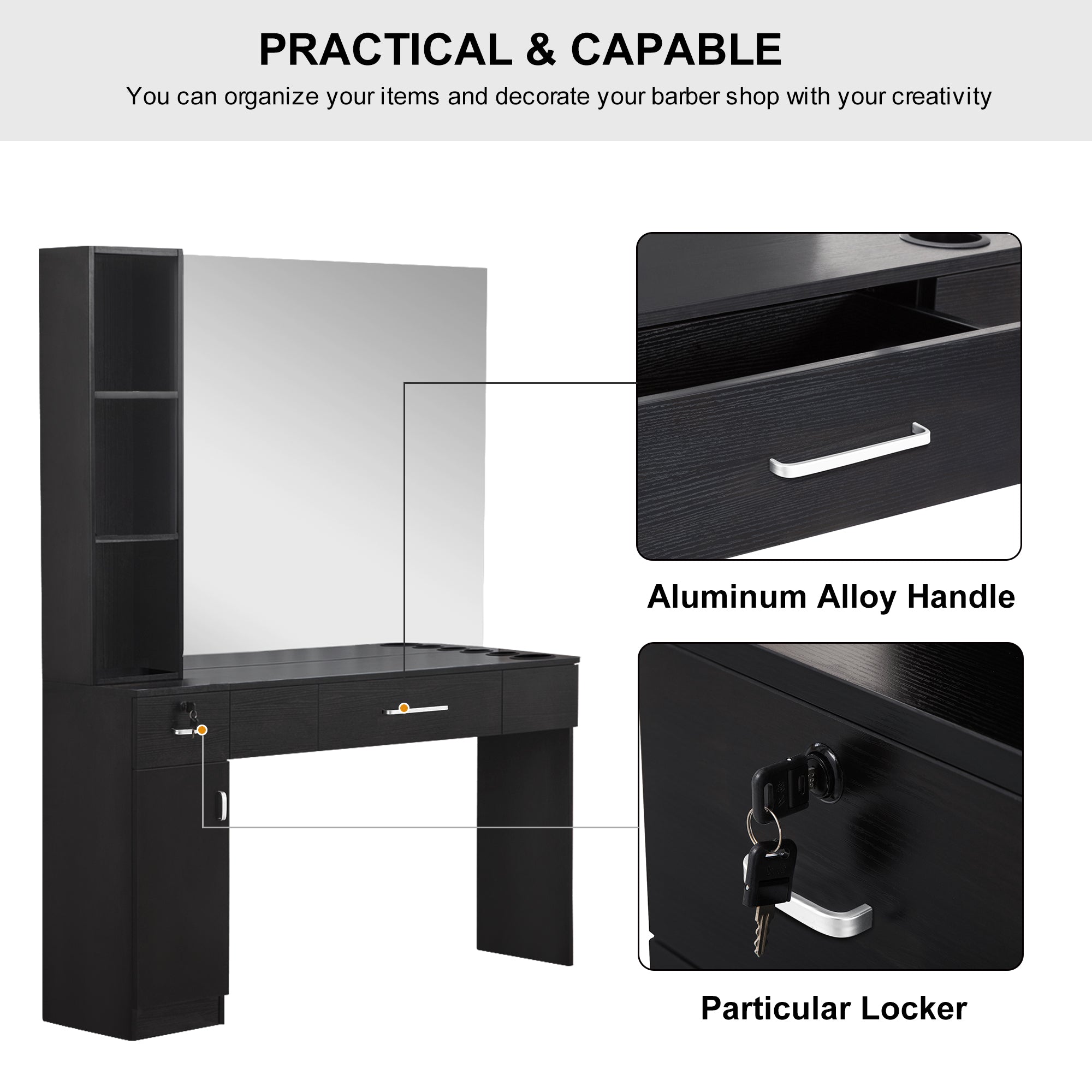 BarberPub Wall Mount Makeup Mirror Station Hair Styling Barber Station 3046