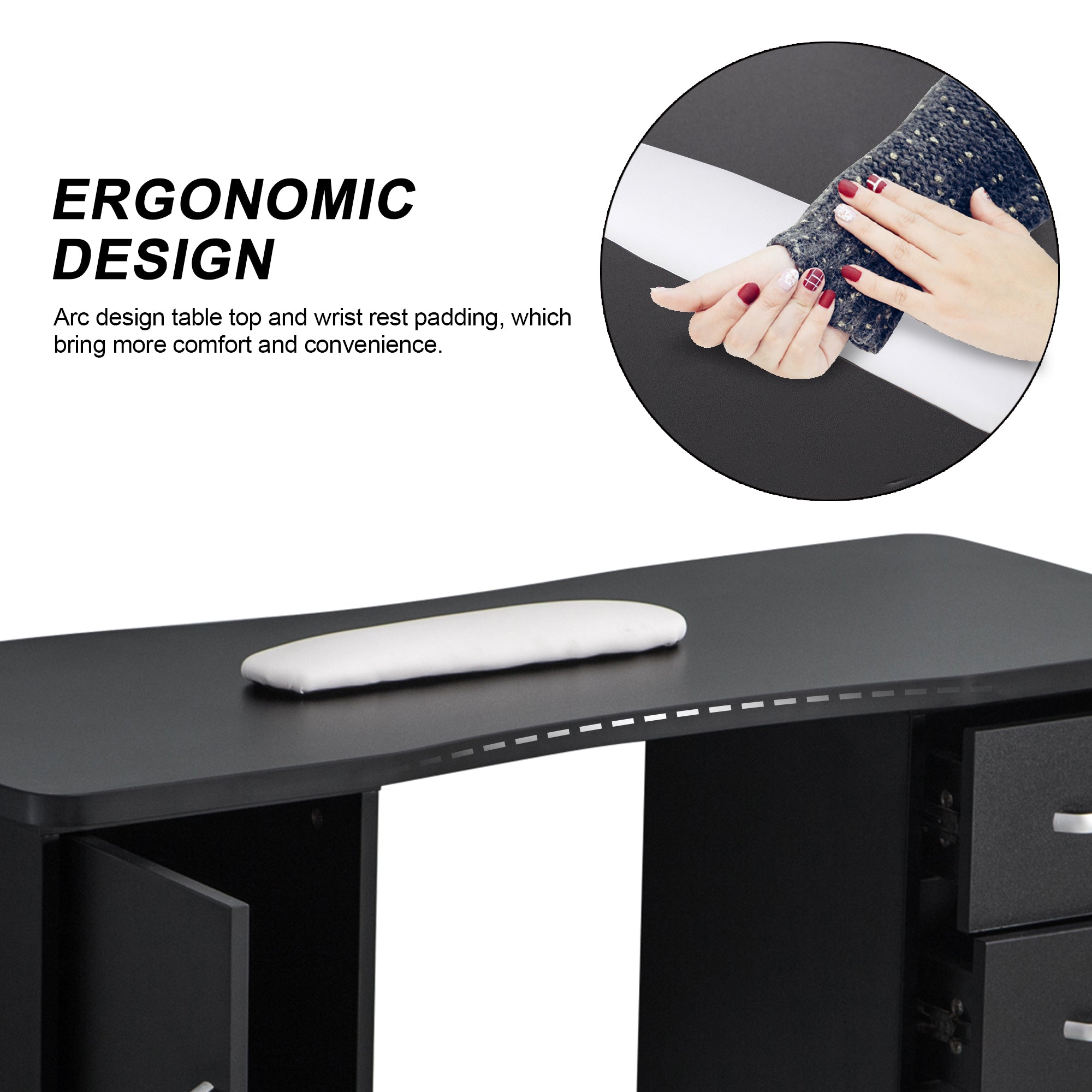 Manicure Acetone Resistant Table with Lockable Wheels, Nail Art Station for Storage 0611