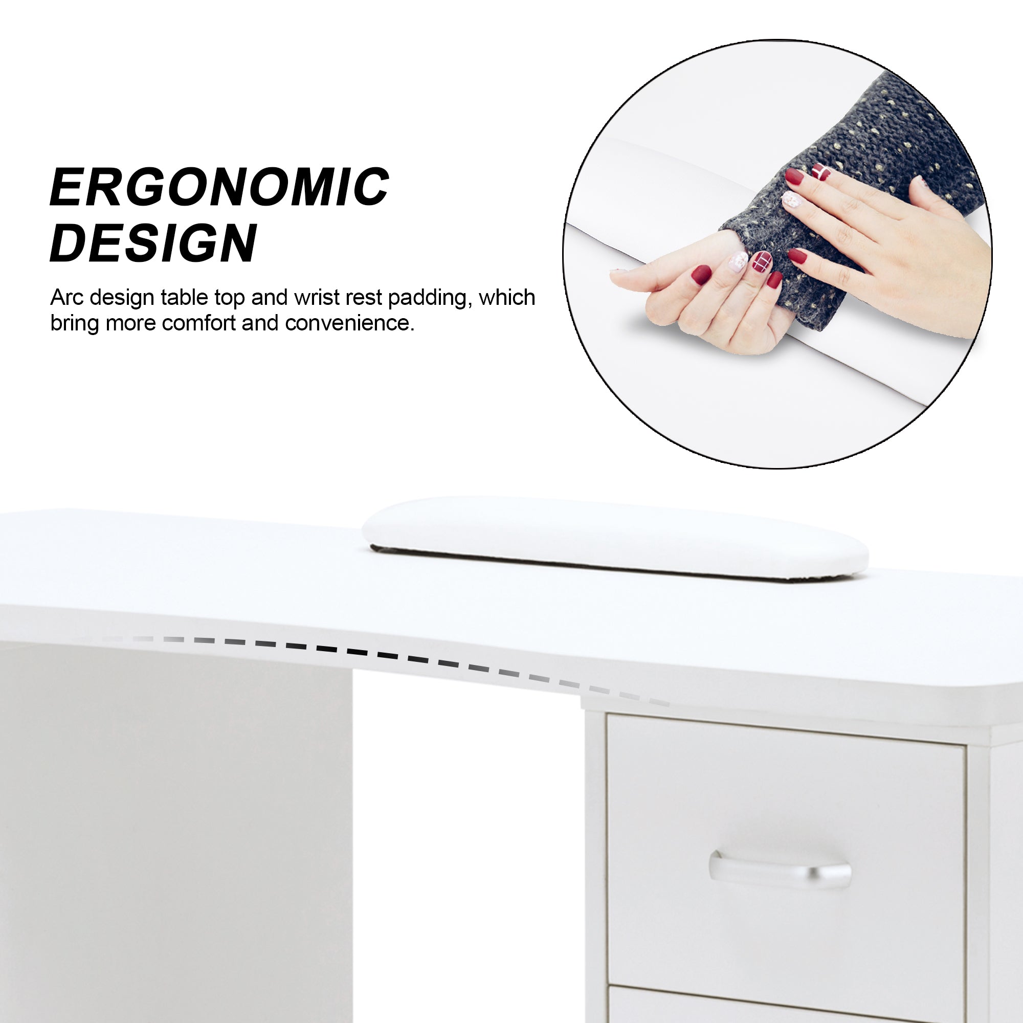 Manicure Acetone Resistant Table with Lockable Wheels, Nail Art Station for Storage 0611