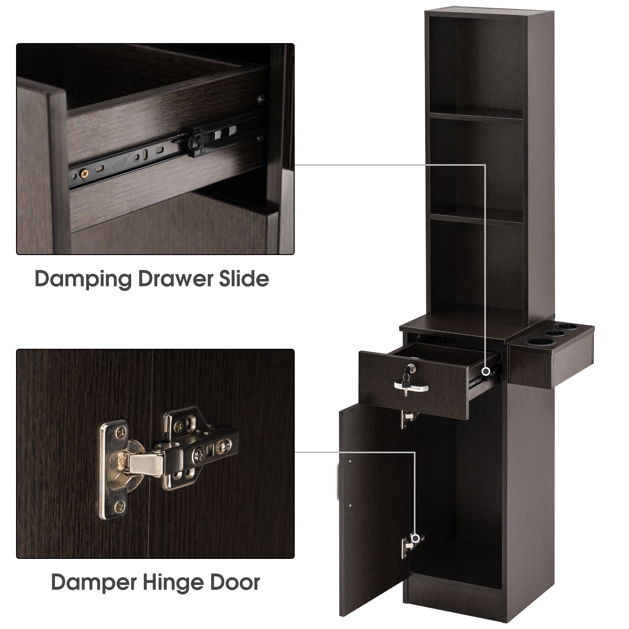 Wall Mount Styling Station with Tool Holders, Hair Salon Storage Equipment with Open Shelves 3208