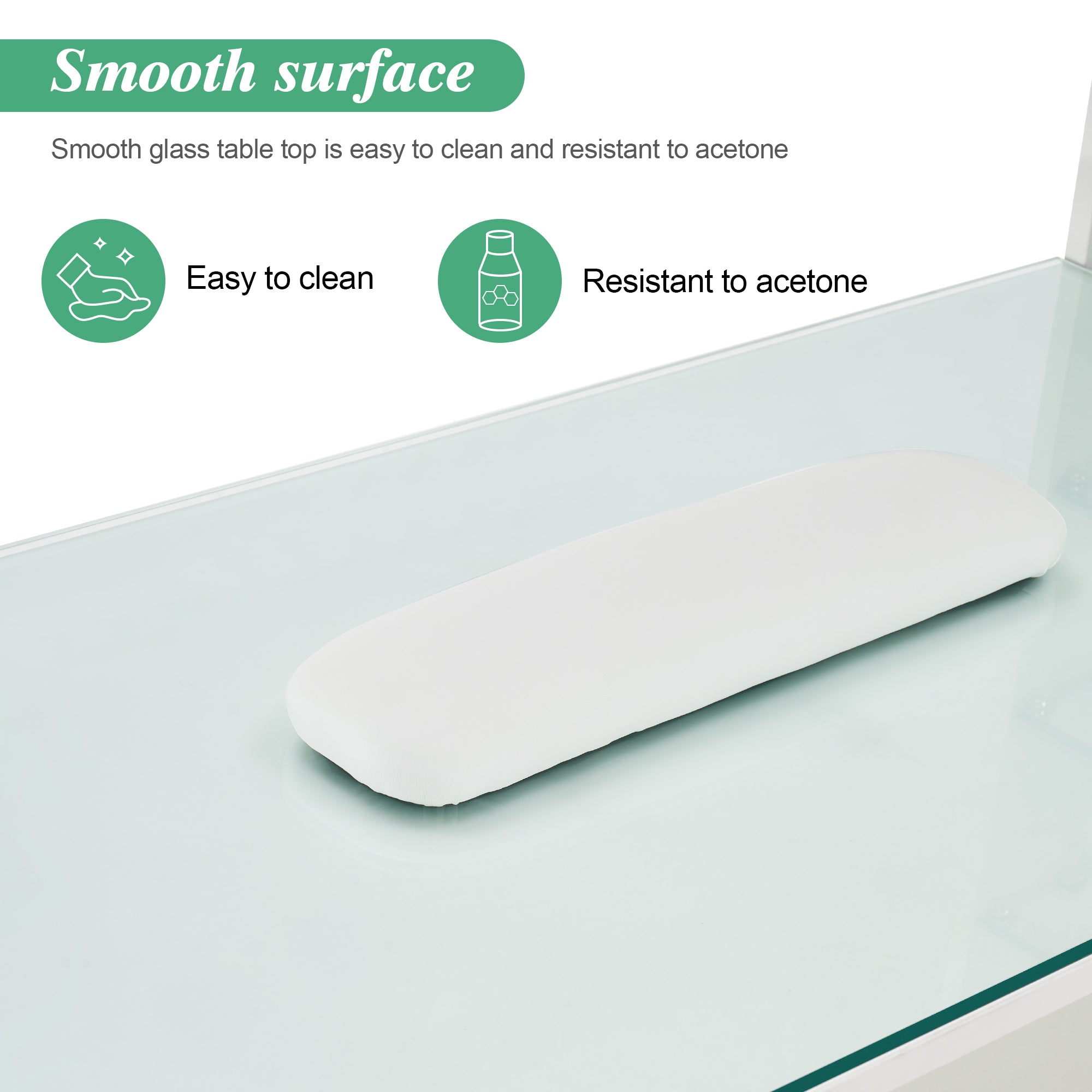 Glass Top Manicure Table With Open Shelves, Nail Tech Desk with Storage Drawers 2673