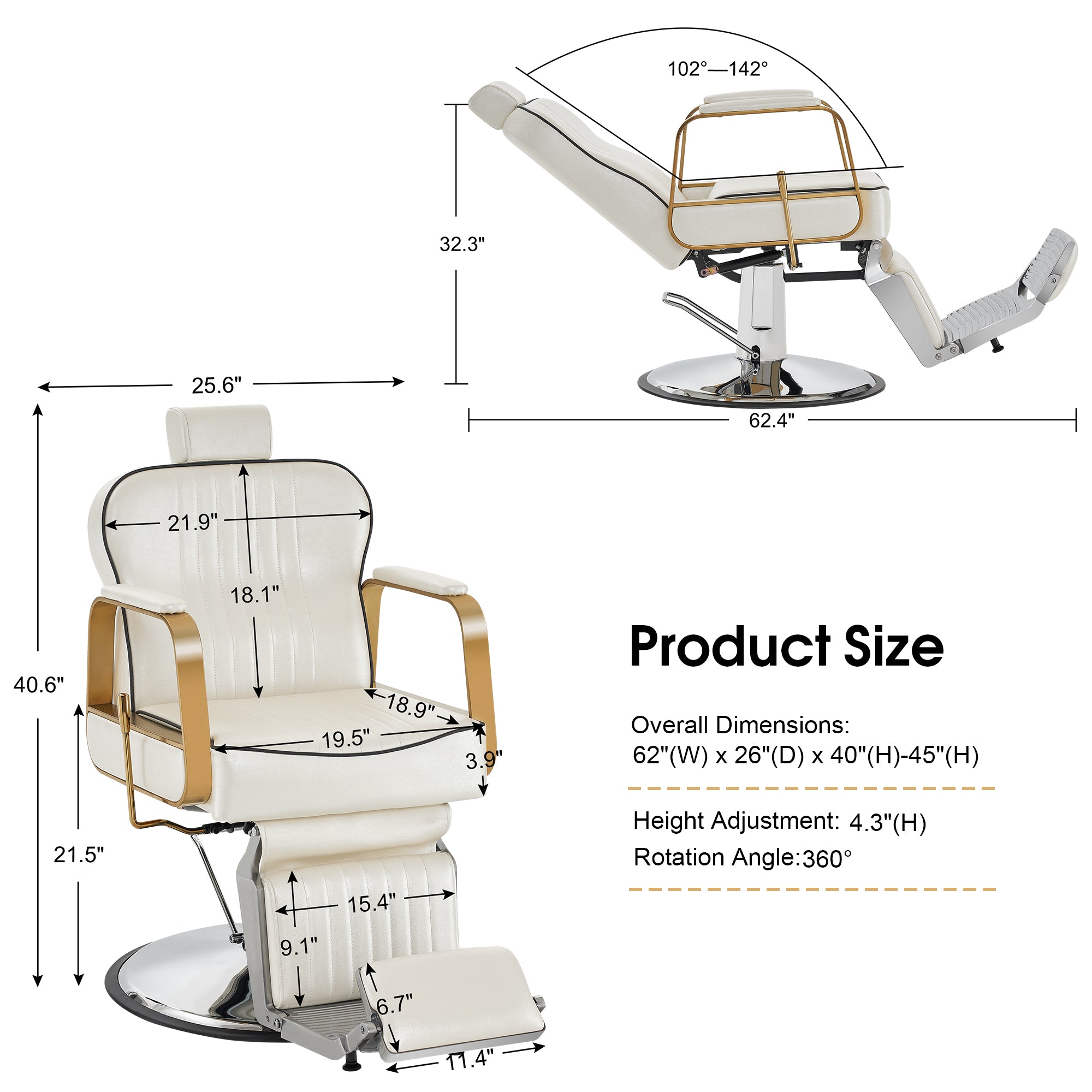BarberPub All Purpose Reclining Barber Chair, Hair Stylist Salon Chair 9238