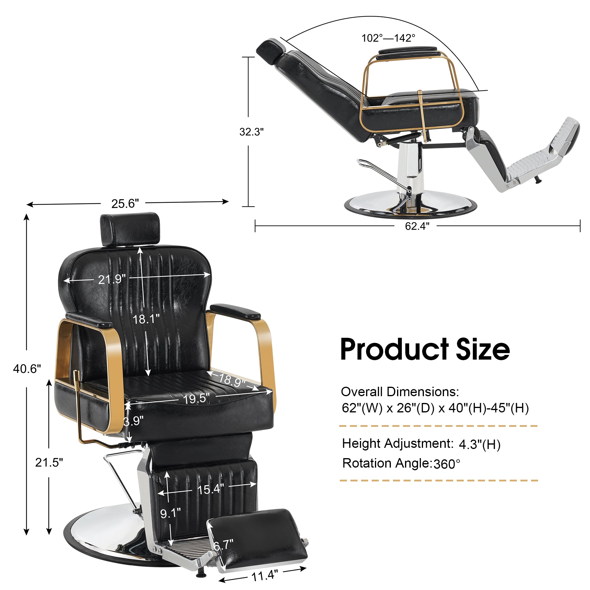 BarberPub All Purpose Reclining Barber Chair, Hair Stylist Salon Chair 9238