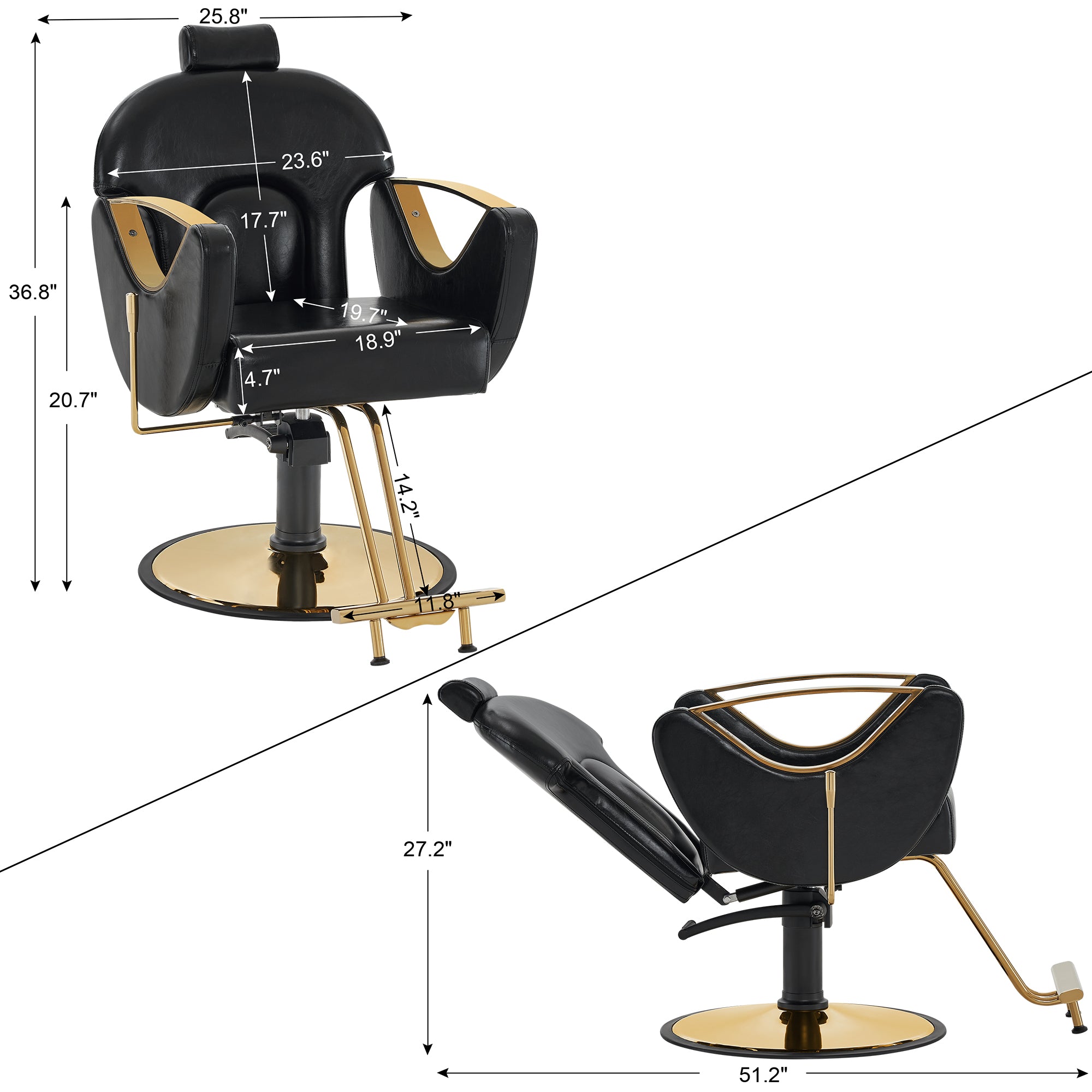 BarberPub Barber Chair for Hair Stylist, All Purpose Reclining Salon Hair Chair 9578