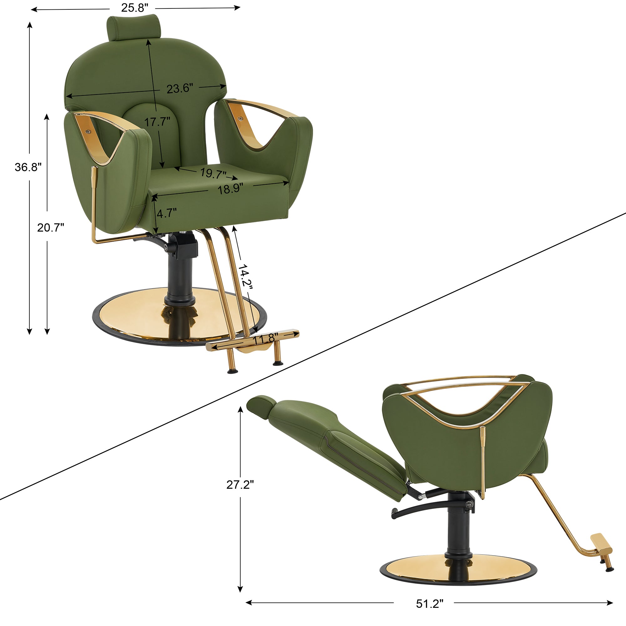 BarberPub Barber Chair for Hair Stylist, All Purpose Reclining Salon Hair Chair 9578