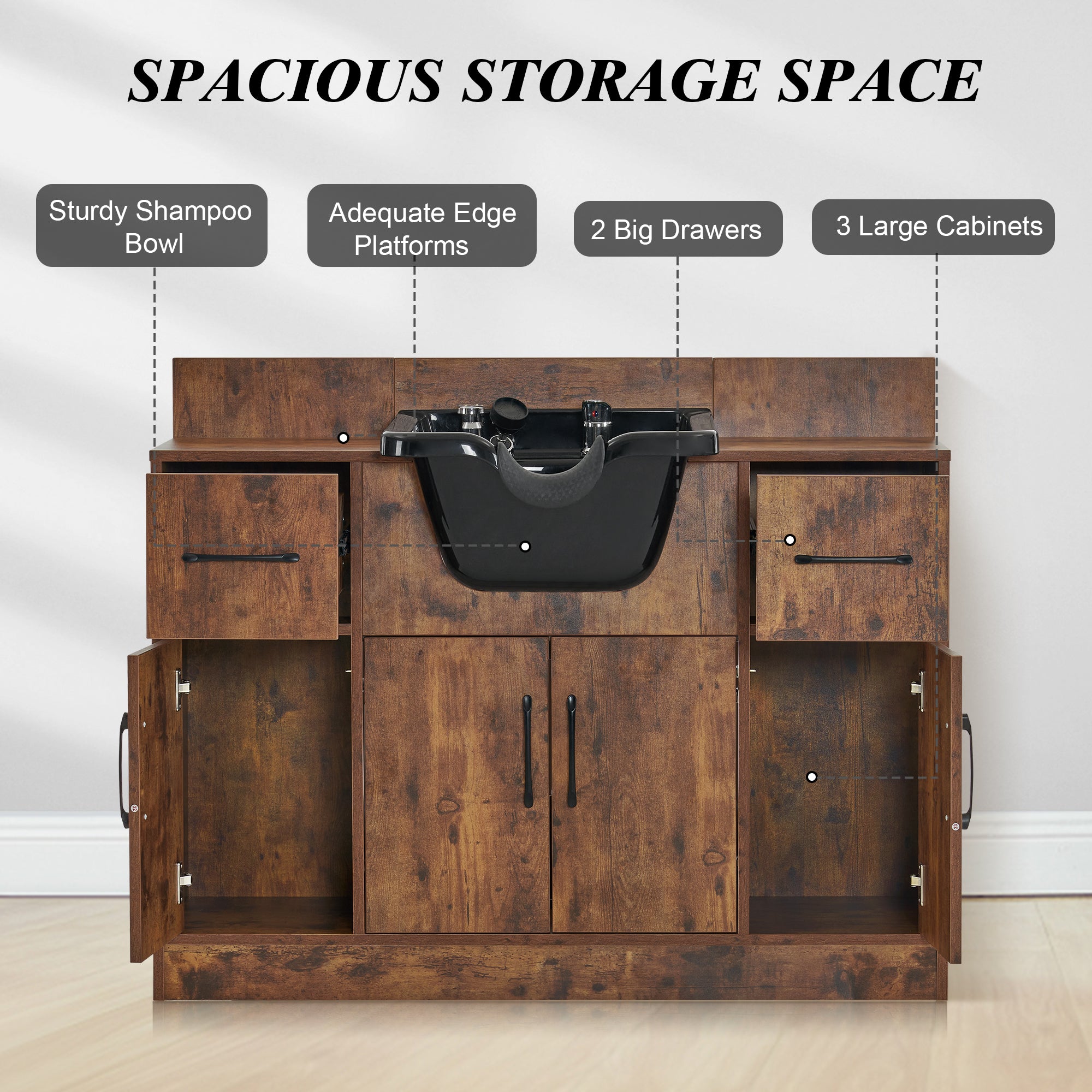 Barber Shampoo Storage Station for Hair Stylist, Salon Beauty Equipment with Backwash Sink 7139
