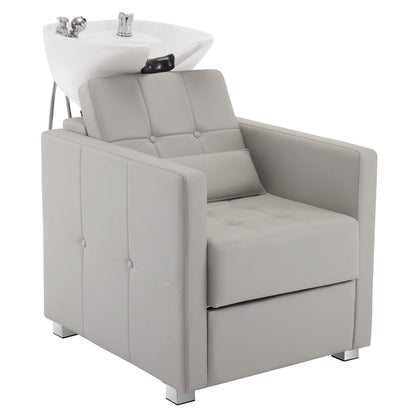 BarberPub Salon Chair 9468 & Backwash Shampoo Chair 9309 Set – Brown Hydraulic Barber Styling Chair with Ceramic Hair Wash Bowl