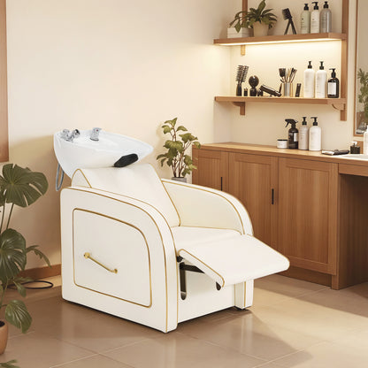 Backwash Shampoo Chair with Adjustable Porcelain Bowl Sink Unit for Spa Salon 9175