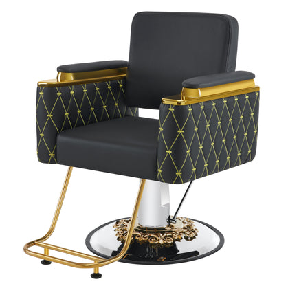 BarberPub Gold&Black Salon Chair, Hydraulic Barber Spa Styling Equipment 8633