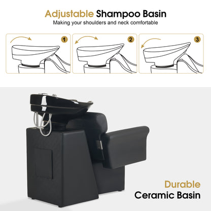 BarberPub Shampoo Station Chair, Backwash Shampoo Ceramic Bowl and Chair Set for Salon 9104