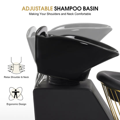 BarberPub Backwash Shampoo Station Chair, Ceramic Shampoo Bowl with Chair 8670