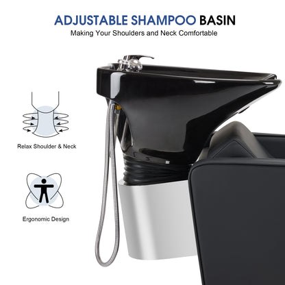 BarberPub Backwash Shampoo Station Chair, Salon Ceramic Hair Wash Bowl 9370