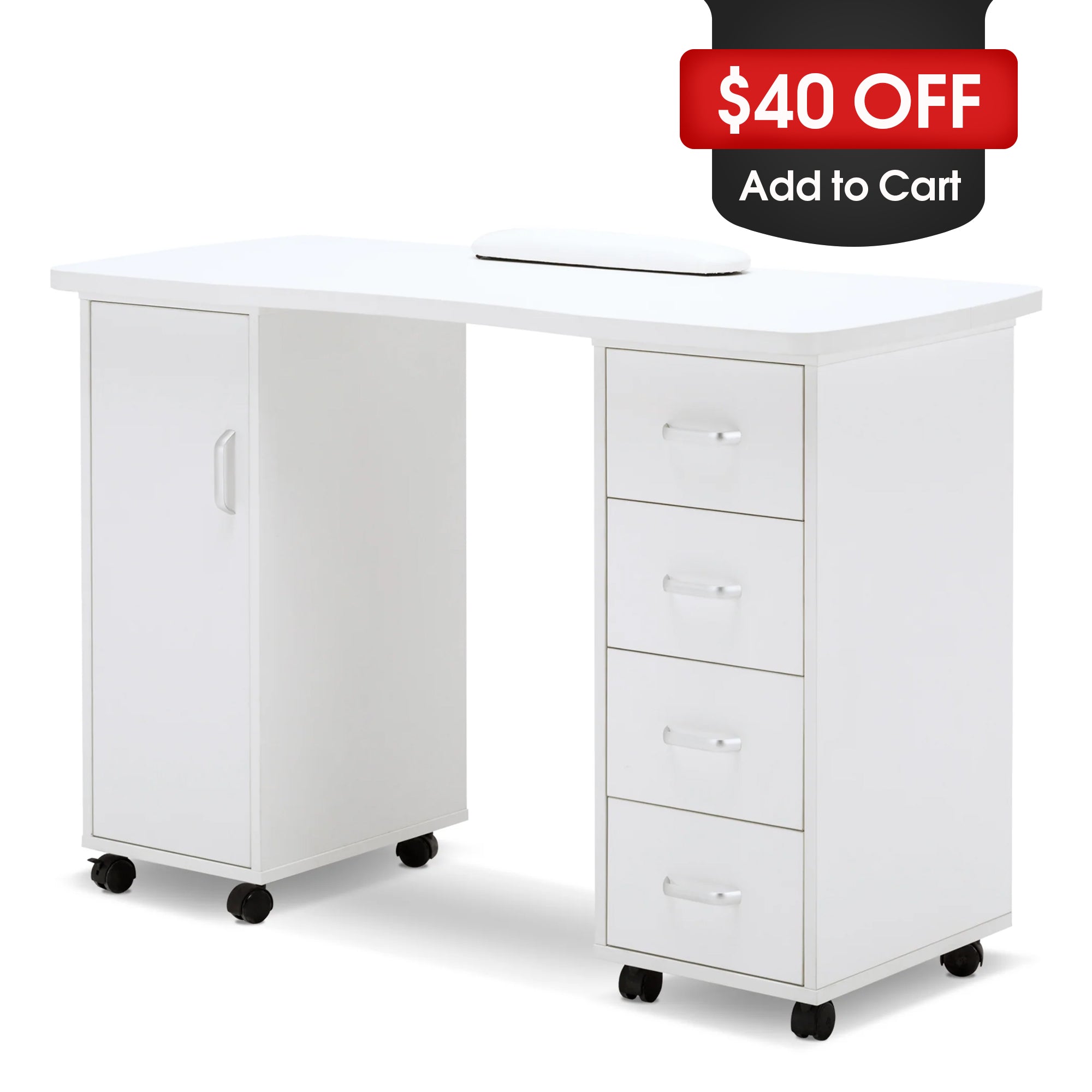 Manicure Acetone Resistant Table with Lockable Wheels, Nail Art Station for Storage 0611