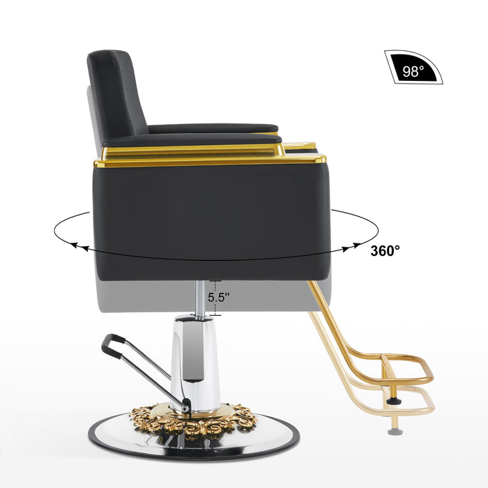 BarberPub Luxurious Salon Chair, Height Adjustable Gold&Black Salon Beauty Spa Styling Equipment, 440lbs Hydraulic Pump for Hair Stylist, Barber shops&Beauty Salons 8633