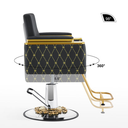 BarberPub Gold&Black Salon Chair, Hydraulic Barber Spa Styling Equipment 8633