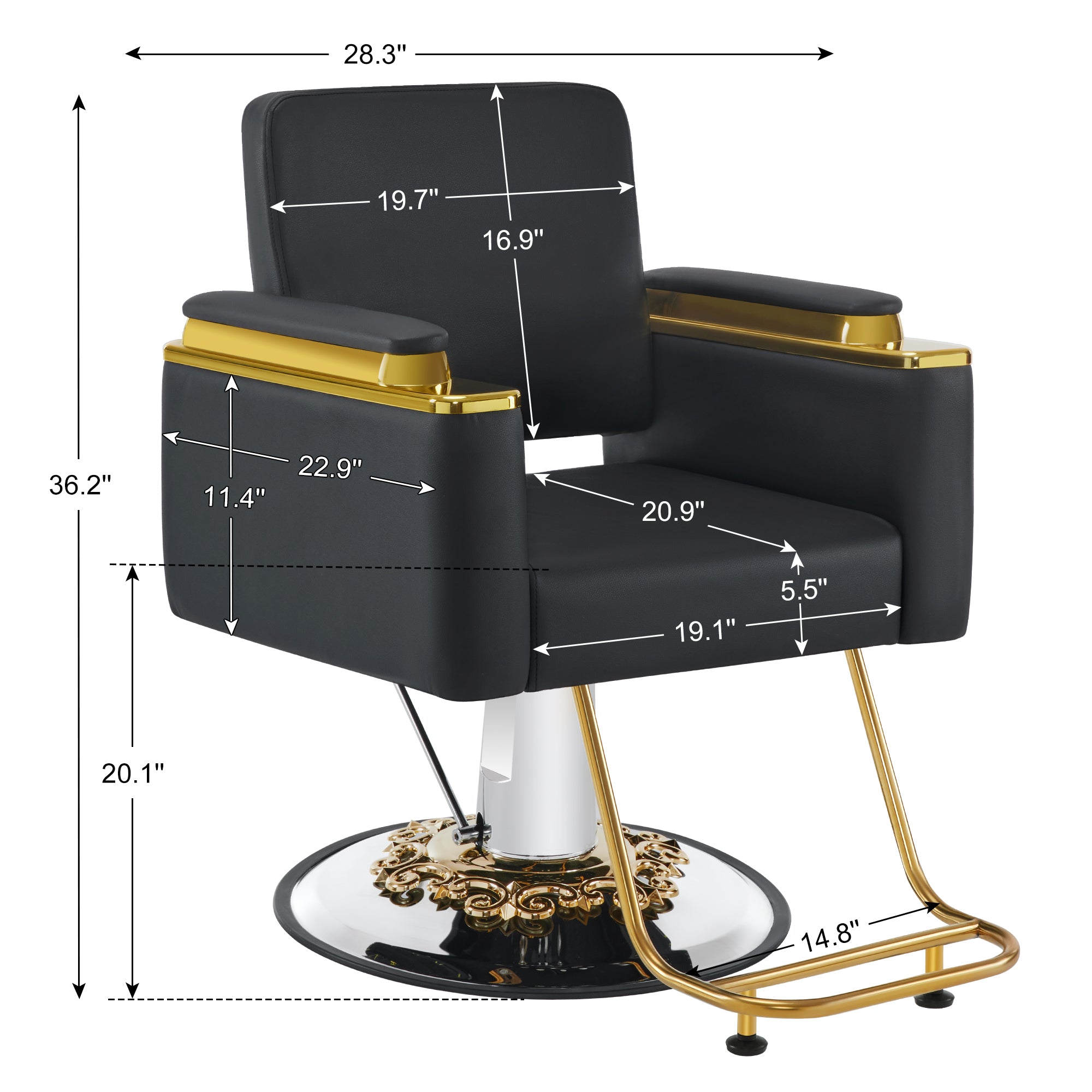 BarberPub Gold&Black Salon Chair, Hydraulic Barber Spa Styling Equipment 8633