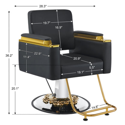 BarberPub Gold&Black Salon Chair, Hydraulic Barber Spa Styling Equipment 8633