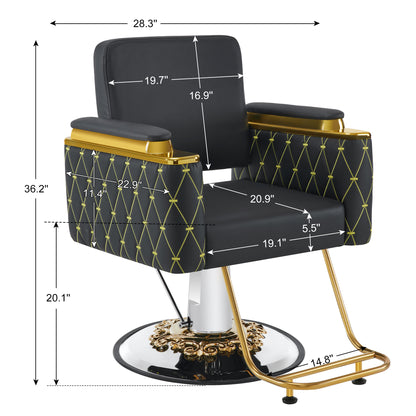 BarberPub Gold&Black Salon Chair, Hydraulic Barber Spa Styling Equipment 8633