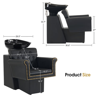 BarberPub Shampoo Station Chair, Backwash Shampoo Ceramic Bowl and Chair Set for Salon 9104