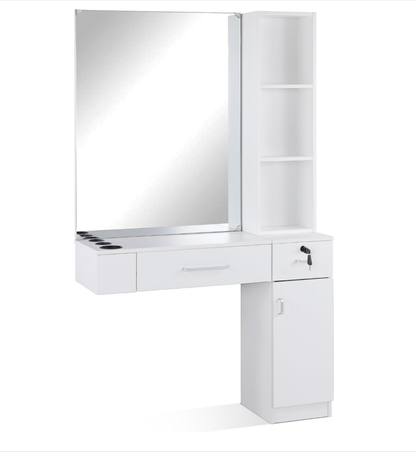 BarberPub Wall Mount Hair Styling Barber Station with Mirror Beauty Equipment 3026