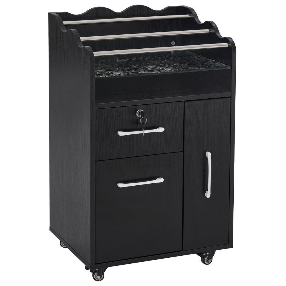 BarberPub Salon Cart with Lockable Drawer Barber Trolley for Hair Styl