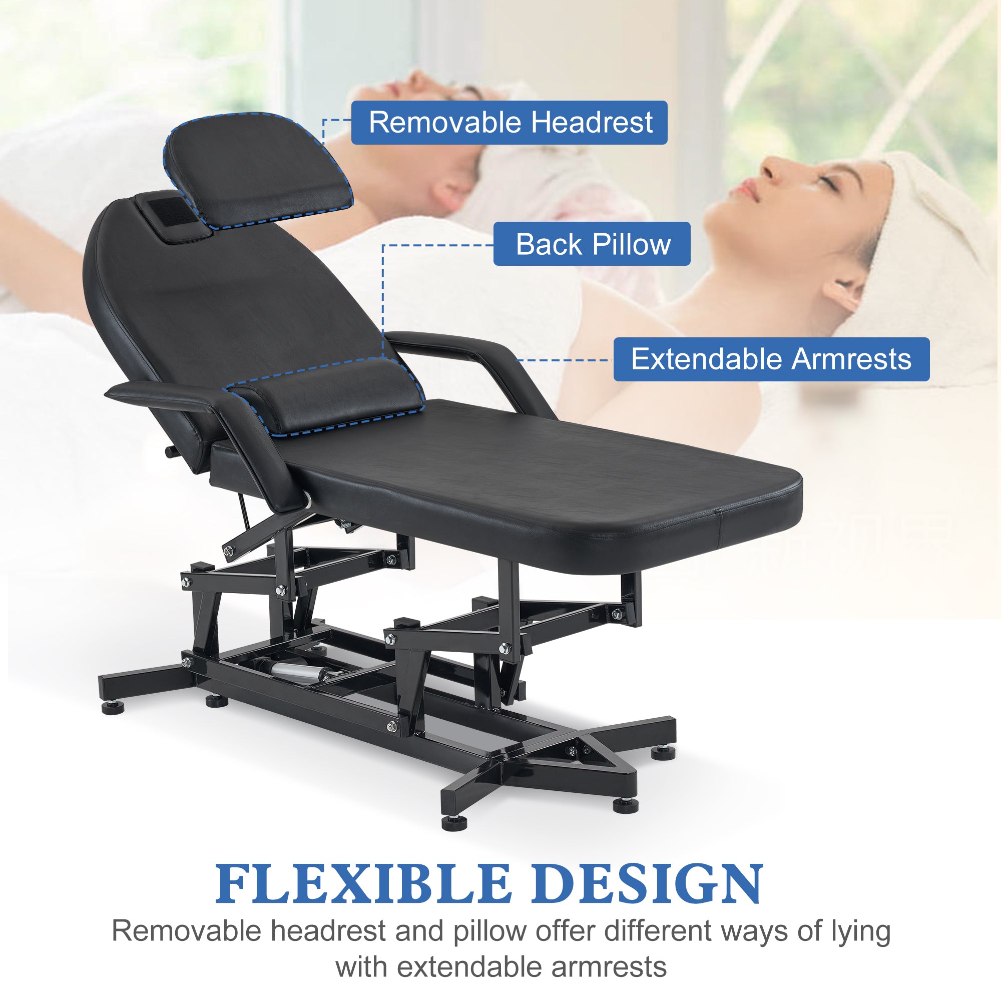 BarberPub Electrical Massage Table Height Adjustable Tattoo Chair for Client 2752