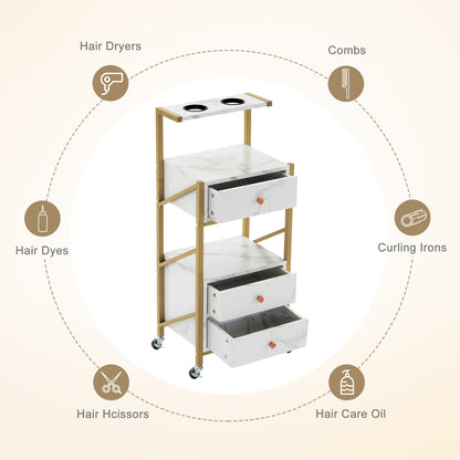 BarberPub Marbled Board Salon Trolley with Wheels Rolling Cart for Storage 2042