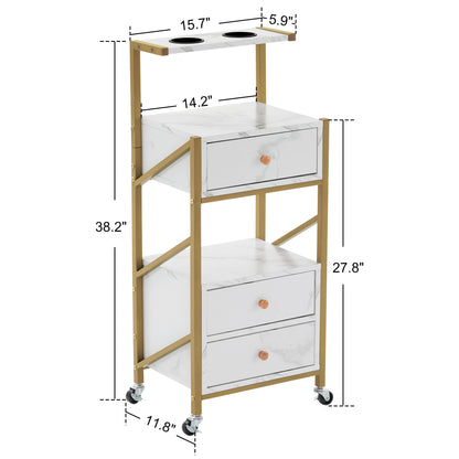 BarberPub Marbled Board Salon Trolley with Wheels Rolling Cart for Storage 2042