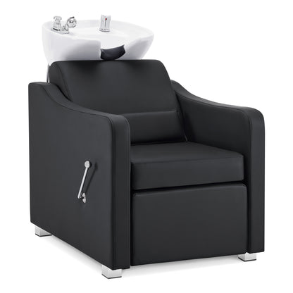 BarberPub Backwash Shampoo Station Chair, Ceramic Hair Wash Bowl for Salon 9364