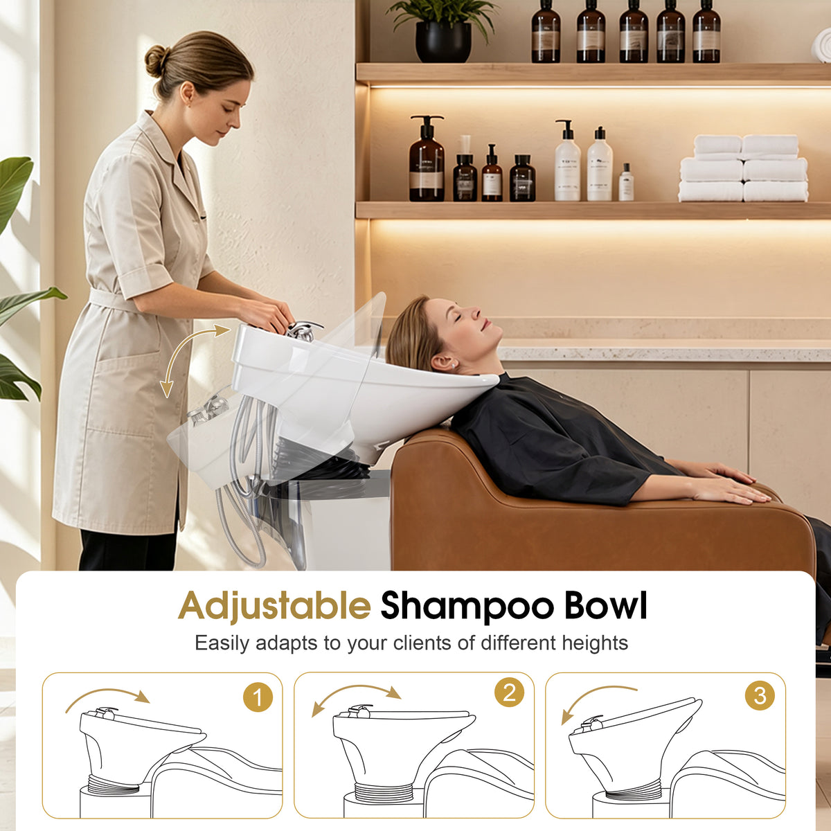 BarberPub Backwash Shampoo Chair and Bowl Set for Salon, 9064