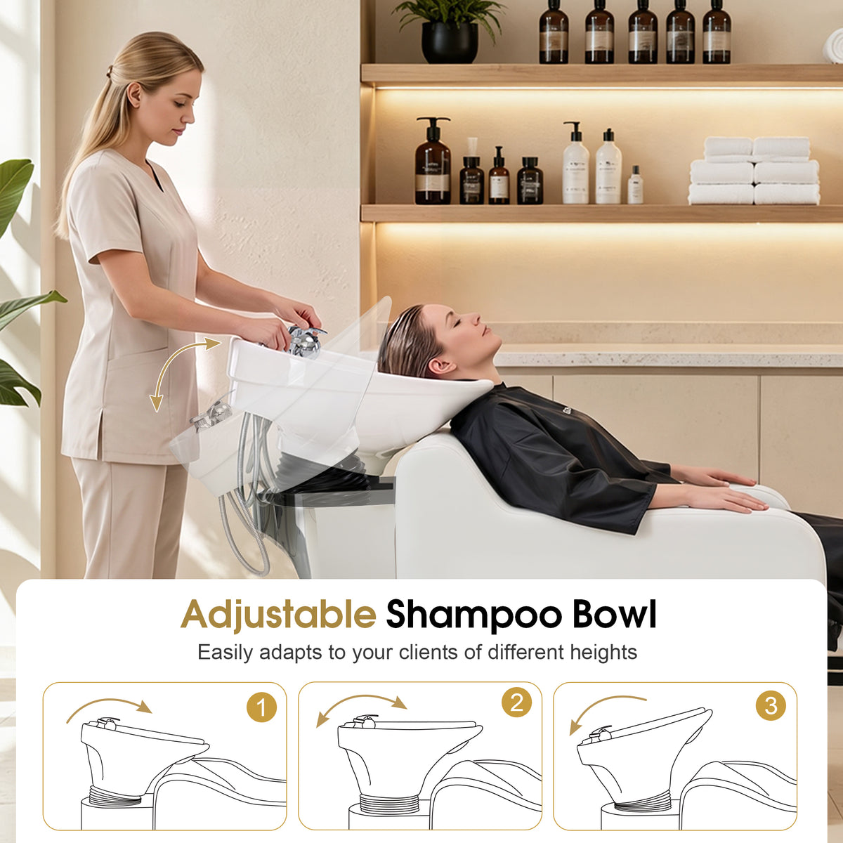 BarberPub Backwash Shampoo Chair and Bowl Set for Salon, 9064