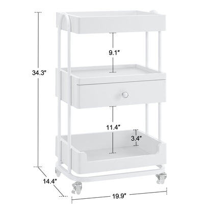 BarberPub Salon Trolley with Wheels, SPA Storage Stylist Cart with Shelves 2086