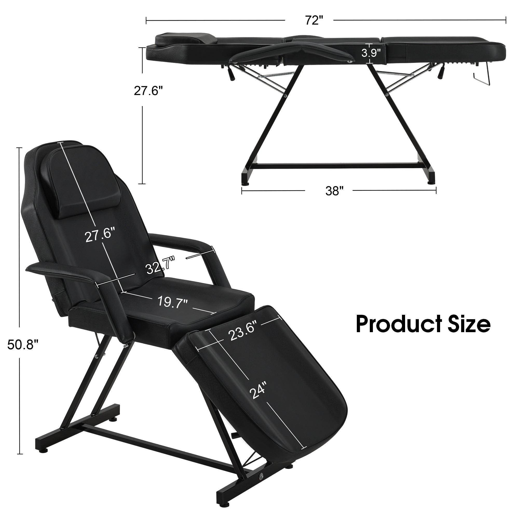 BarberPub Adjustable Tattoo Chair, Facial Chair for Client, 72 Inches Massage Table 0015