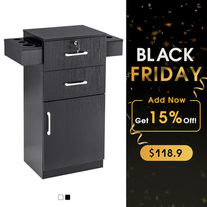 BarberPub Locking Salon Cabinet with Hair Dryer Holder Barber Stylist Station 2021