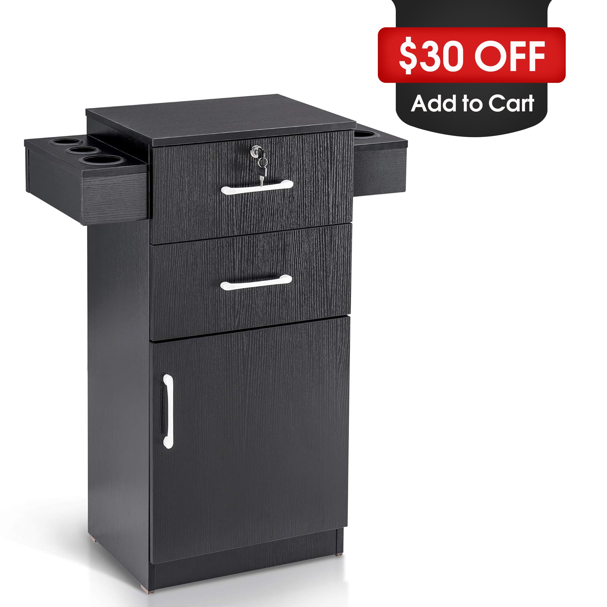 Hair Salon Storage Cabinet with Lockable Drawer, Barber Stylist Station with Nylon Tool Holders 2021