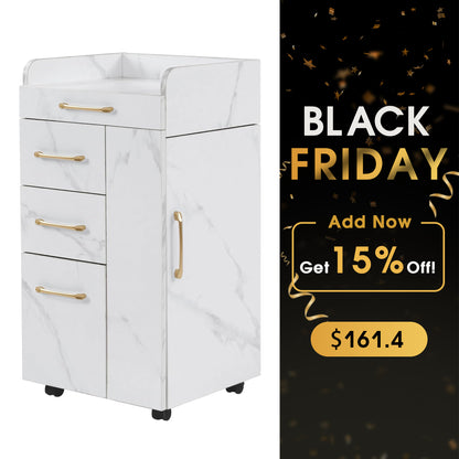 BarberPub Salon Trolley with Cabinets and tool holders, Barber Storage Utility Cart 2053