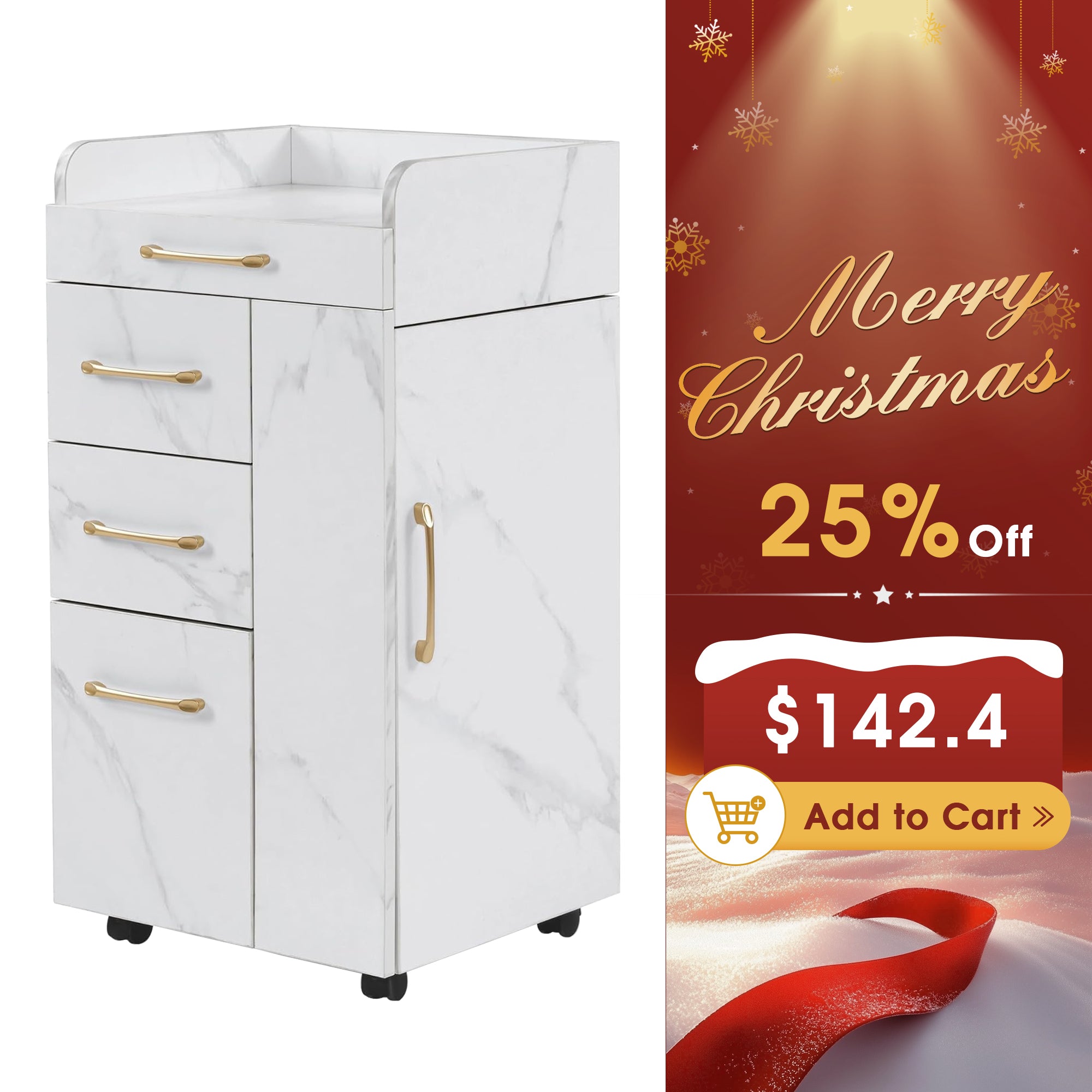 BarberPub Salon Trolley with Cabinets and tool holders, Barber Storage Utility Cart 2053