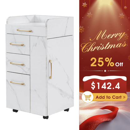 BarberPub Salon Trolley with Cabinets and tool holders, Barber Storage Utility Cart 2053