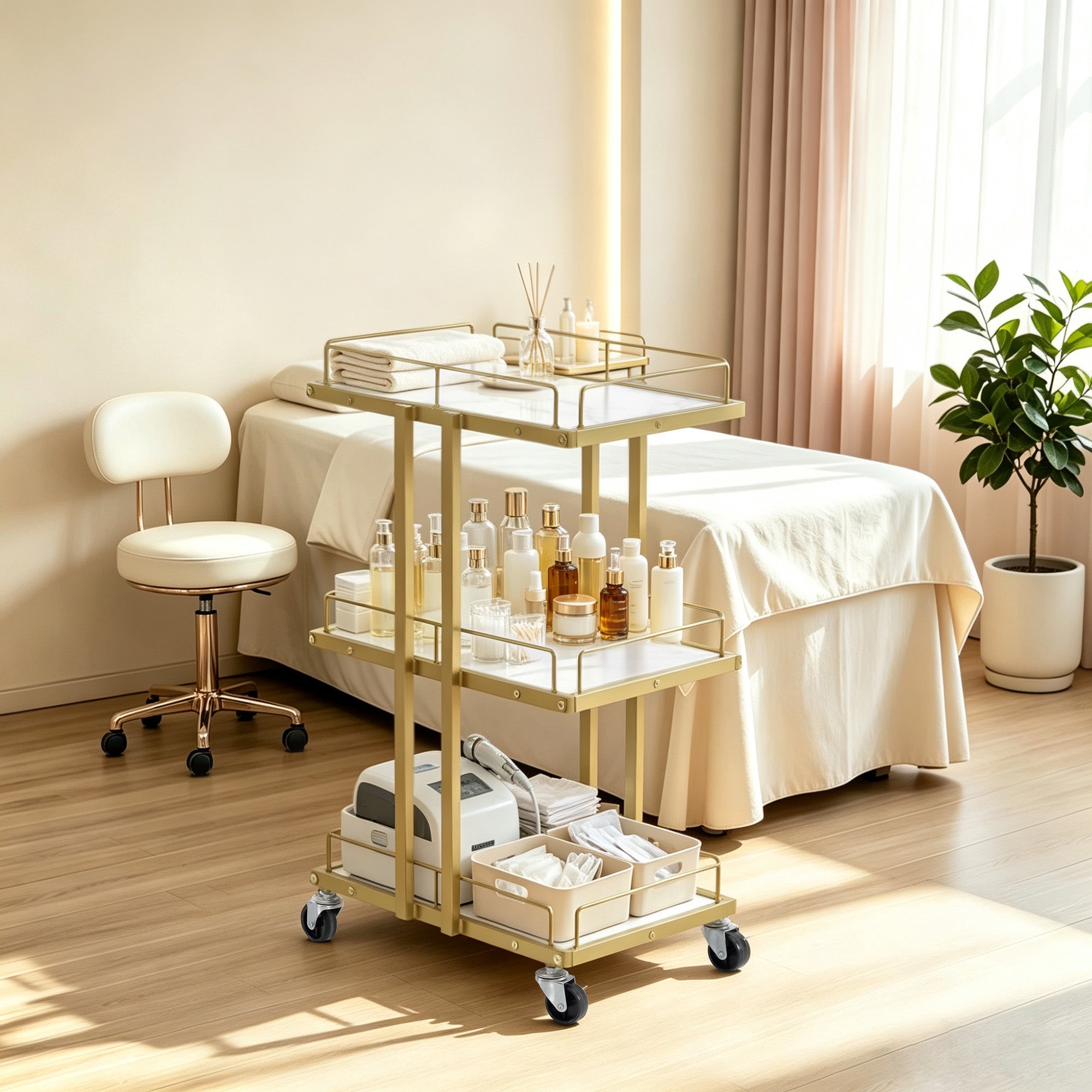 BarberPub Salon Trolley Multi-functional Barber Cart With 3 Layers Shelves 2061