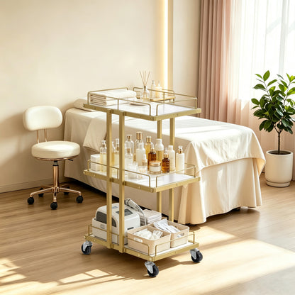 BarberPub Salon Trolley Multi-functional Barber Cart With 3 Layers Shelves 2061