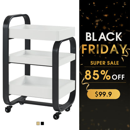 3-Tier Modern Salon Rolling Trolley with Metal Frame, Barber Storage Cart with Lockable Wheels 2085