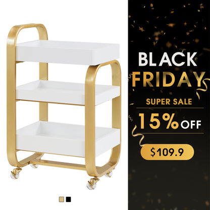 3-Tier Modern Salon Rolling Trolley with Metal Frame, Barber Storage Cart with Lockable Wheels 2085