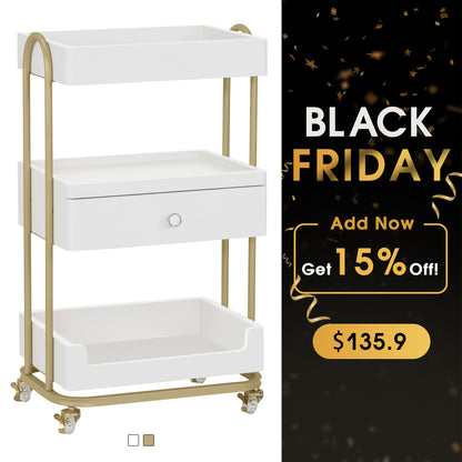 Salon Beauty Cart with Wheels & Drawer, SPA Storage Stylist Trolley with Shelves 2086