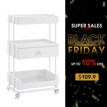 BarberPub Salon Trolley with Wheels, SPA Storage Stylist Cart with Shelves 2086