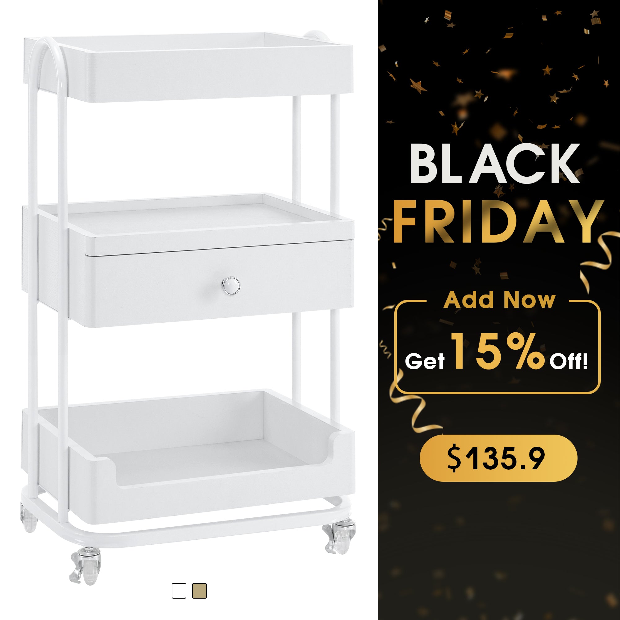 Salon Beauty Cart with Wheels & Drawer, SPA Storage Stylist Trolley with Shelves 2086