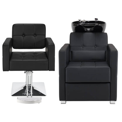 BarberPub Salon Chair 9468 & Backwash Shampoo Chair 9309 Set – Brown Hydraulic Barber Styling Chair with Ceramic Hair Wash Bowl